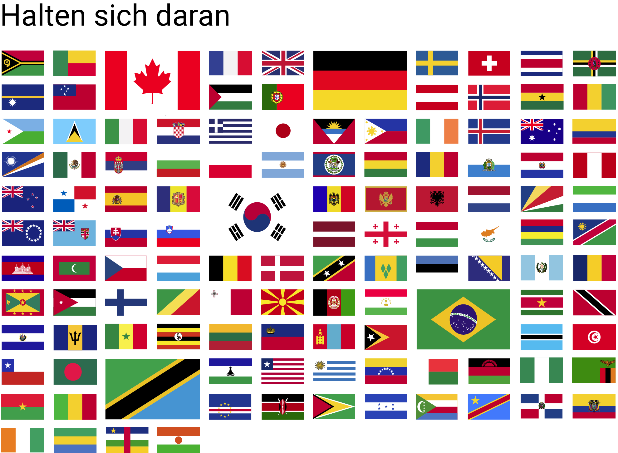 Die Flaggen der Länder, die sich an den Völkerrechtlichen Vertrag halten.