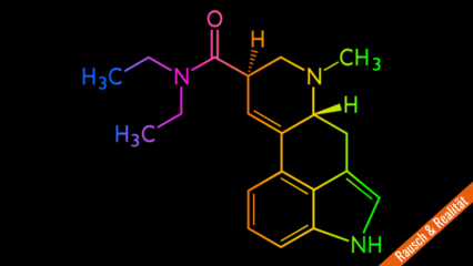 Chemische Formel von LSD in bunten Farben